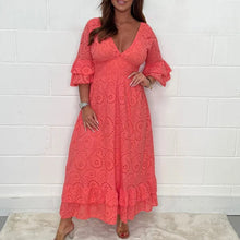 Last inn bildet i Galleri-visningsprogrammet, Broderi Anglaise Frill Sleeve Midi-kjole med ermer med broderi