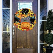 Last inn bildet i Galleri-visningsprogrammet, Halloween morsomt gresskar svart katt treoppføringsdekorasjon