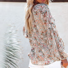Last inn bildet i Galleri-visningsprogrammet, Boho Blomstertrykk V-hals Langermet Løse Bluse