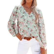 Last inn bildet i Galleri-visningsprogrammet, Boho Blomstertrykk V-hals Langermet Løse Bluse