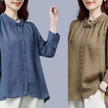 Last inn bildet i Galleri-visningsprogrammet, Uformell Bluse i Bomullslin med Lange Ermer