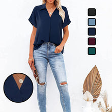 Last inn bildet i Galleri-visningsprogrammet, Short Sleeve V-Neck Solid Color Blouse