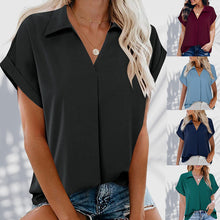Last inn bildet i Galleri-visningsprogrammet, Short Sleeve V-Neck Solid Color Blouse