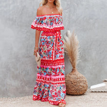 Last inn bildet i Galleri-visningsprogrammet, Off Shoulder-trykt maxi-kjole
