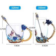 Last inn bildet i Galleri-visningsprogrammet, Enamel Rose Glass Tea Cup Set (With Spoon)
