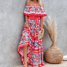 Last inn bildet i Galleri-visningsprogrammet, Off Shoulder-trykt maxi-kjole
