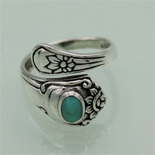 Last inn bildet i Galleri-visningsprogrammet, Turkis skje vintage ring
